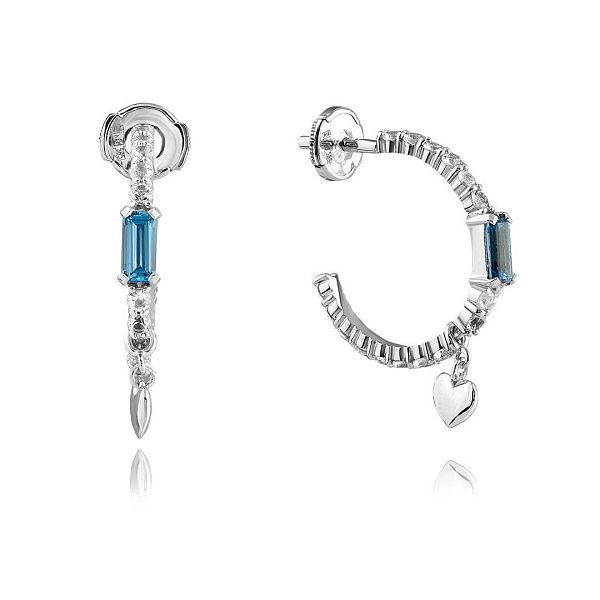 Пусеты из белого золота с сапфирами и шпинелью