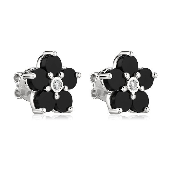 Пусеты из белого золота с ониксами и бриллиантами