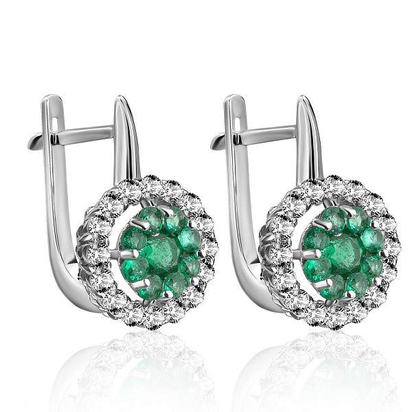Серьги из белого золота с изумрудами и бриллиантами
