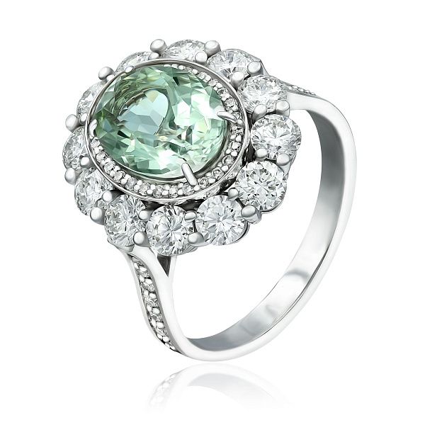 Кольцо из белого золота с аметистом 2.15 ct и бриллиантами