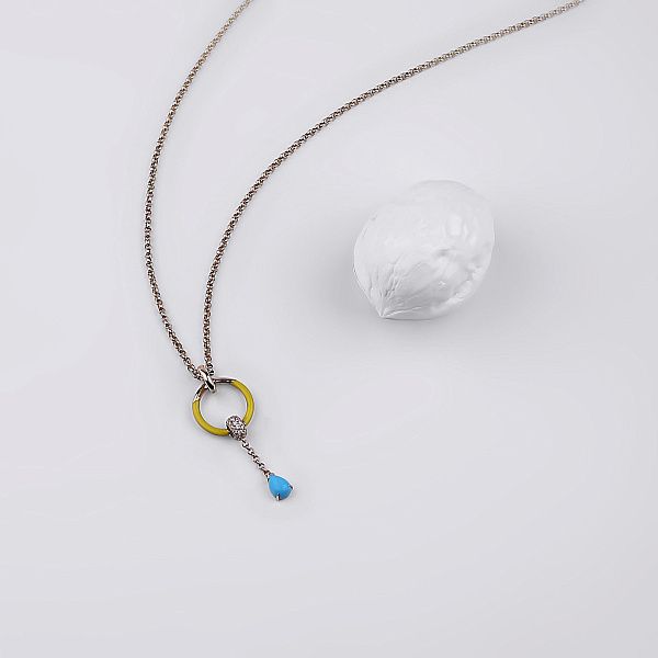 Колье из желтого золота с бирюзой и бриллиантами