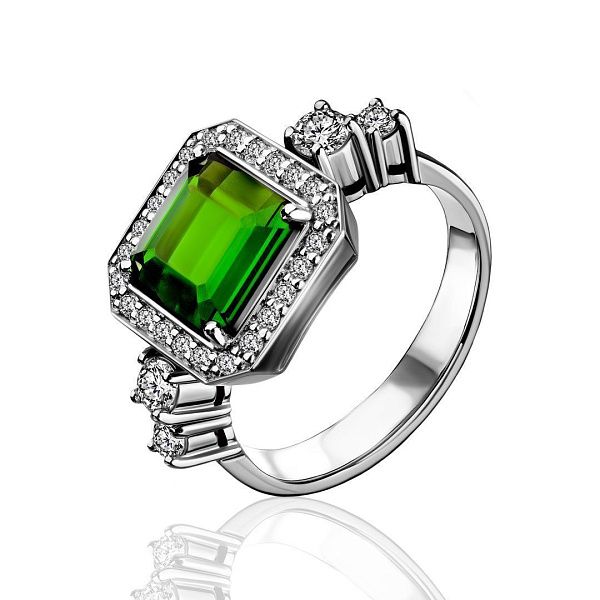 Кольцо из белого золота с турмалином и бриллиантами