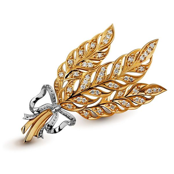 Брошь из желтого золота с бриллиантами