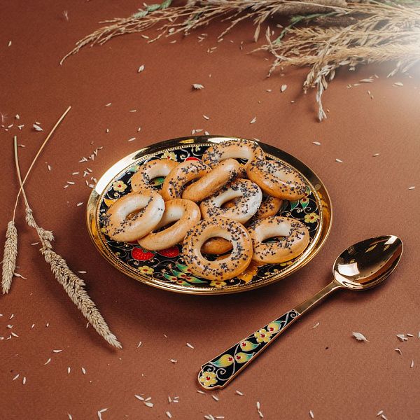 Блюдце «Хохлома» из серебра 