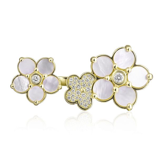 Кольцо из желтого золота с перламутром и бриллиантами