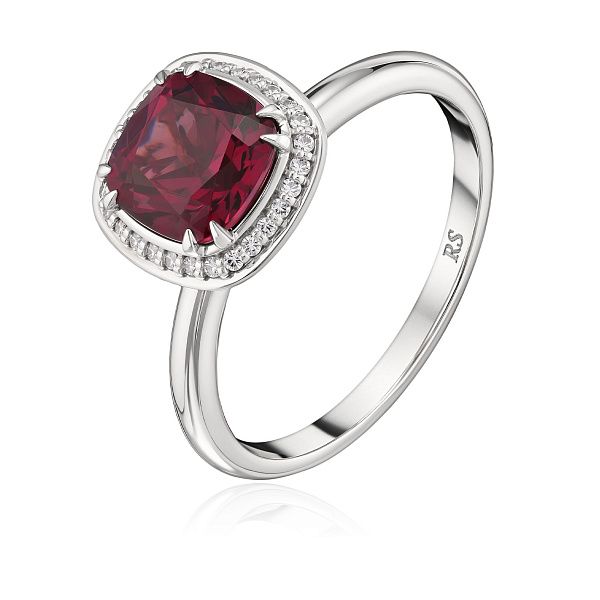 Кольцо из белого золота с бриллиантами и родолит