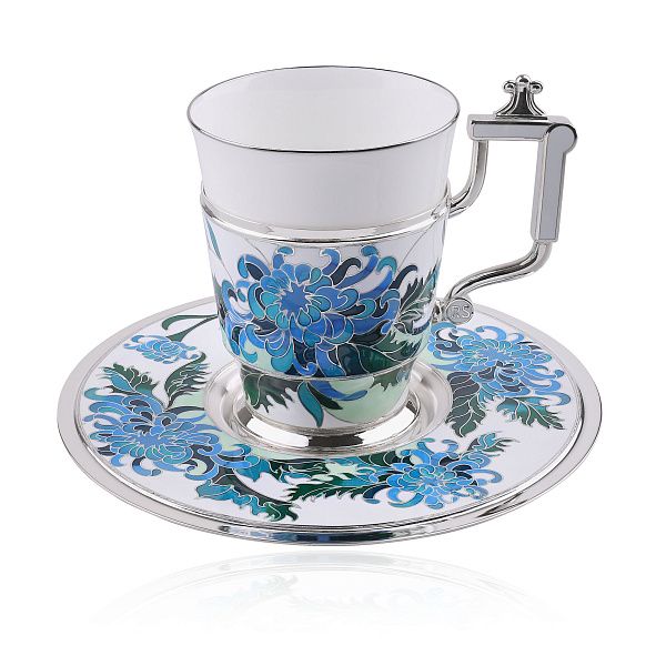 Блюдце «Хризантемы» из серебра