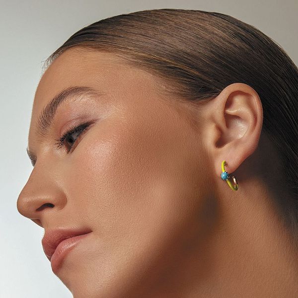 Пусеты из желтого золота с бирюзой