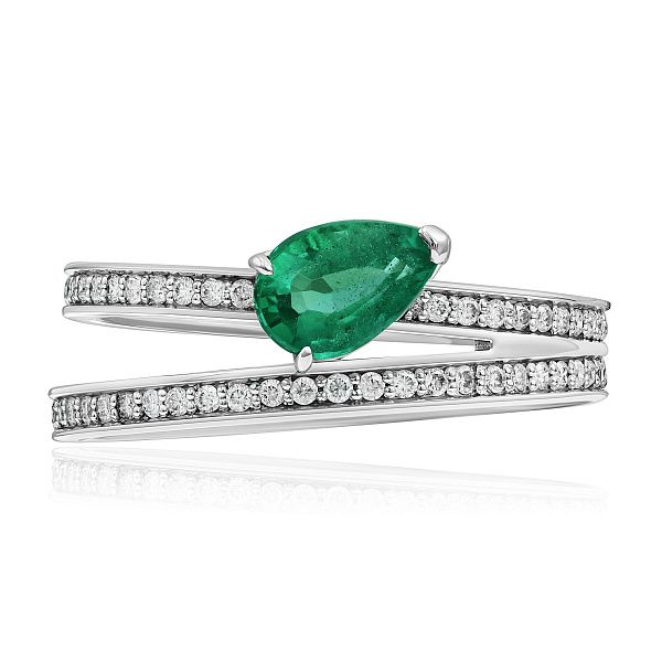 Кольцо «BATEAU» из белого золота с изумрудом и бриллиантами