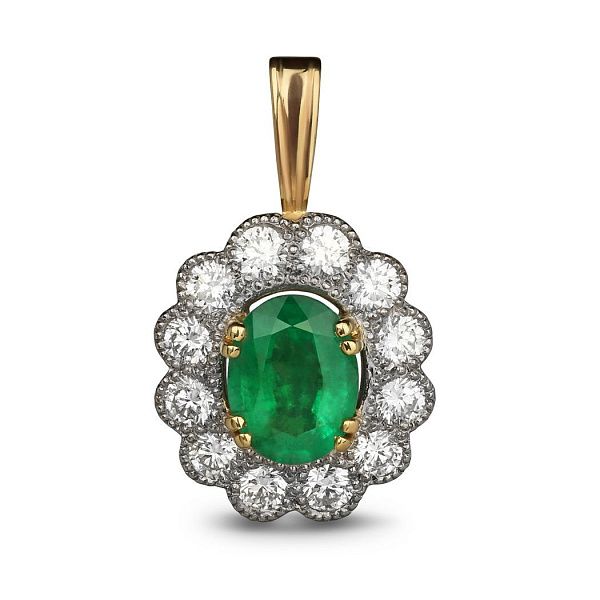 Подвеска из желтого золота с бриллиантами и изумрудом
