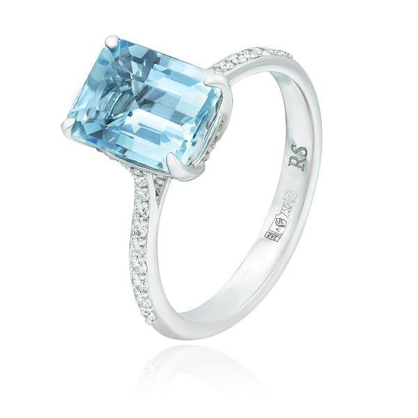 Кольцо из белого золота с бриллиантами и аквамарином 3.13 ct