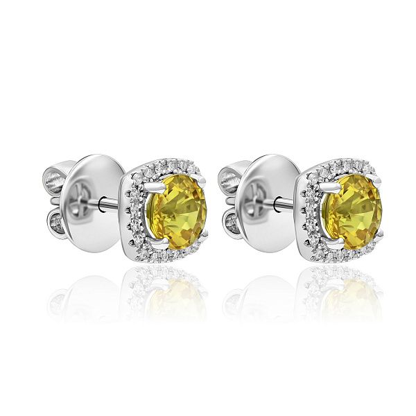 Пусеты из белого золота с бриллиантами и сапфирами