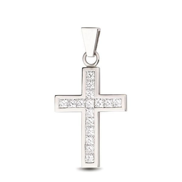Крест из белого золота с бриллиантами