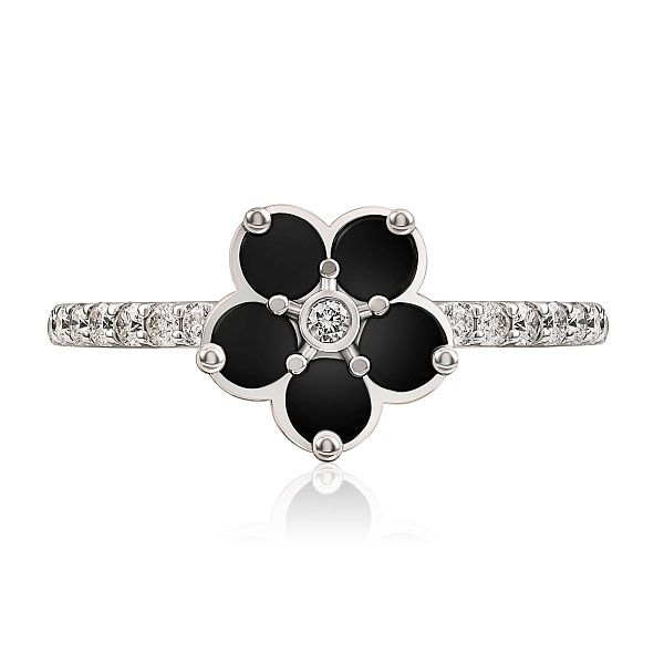 Кольцо из белого золота с ониксами и бриллиантами