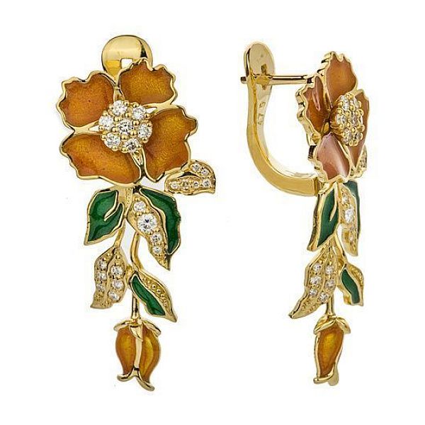 Серьги «Камелия» из желтого золота с бриллиантами