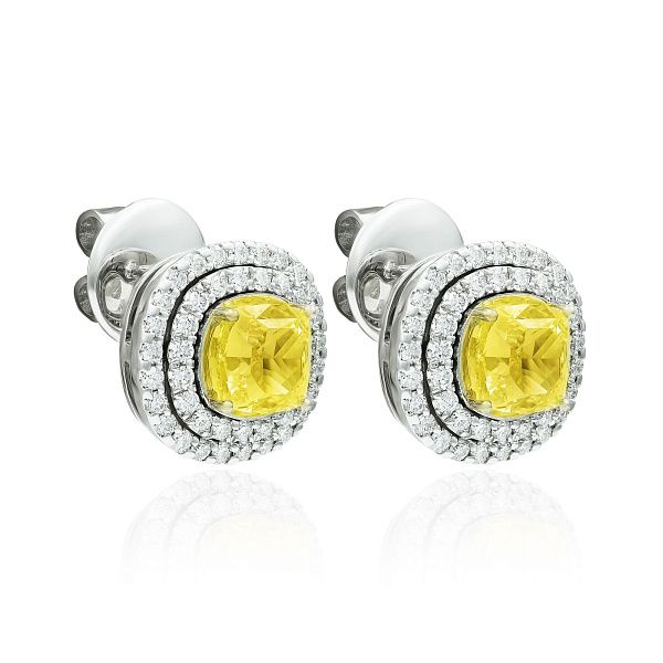 Пусеты из белого золота с желтыми бриллиантами 2.46 ct