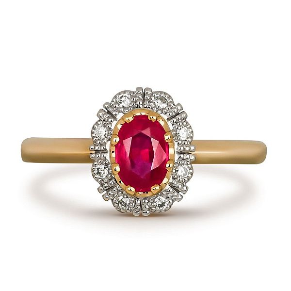 Кольцо из желтого золота с рубином и бриллиантами