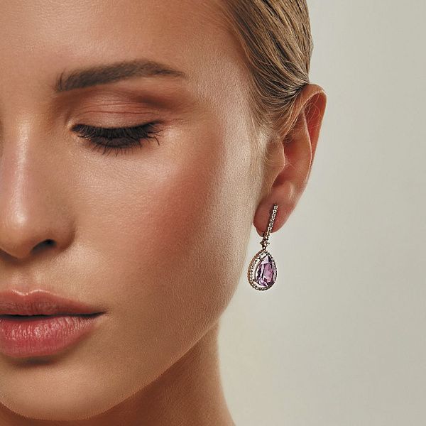 Серьги из белого золота с бриллиантами и аметистами