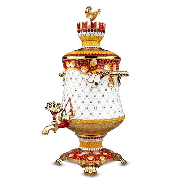 Самовар из набора «Золотой петушок» из серебра на 4 литра