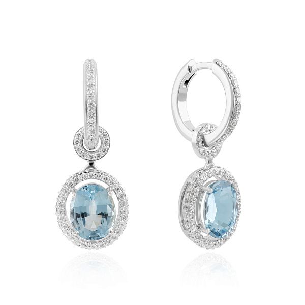Серьги из белого золота с бриллиантами и аквамаринами 3.15 ct