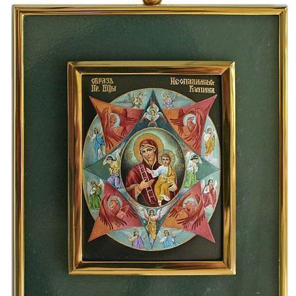Икона «Неопалимая Купина» из серебра с нефритом