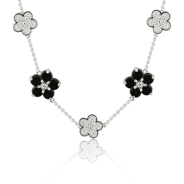 Колье из белого золота с ониксами и бриллиантами