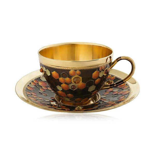 Чашка из набора «Медовый» из серебра с янтарем