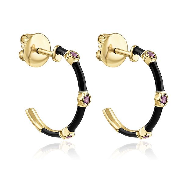 Пусеты из желтого золота с аметистами