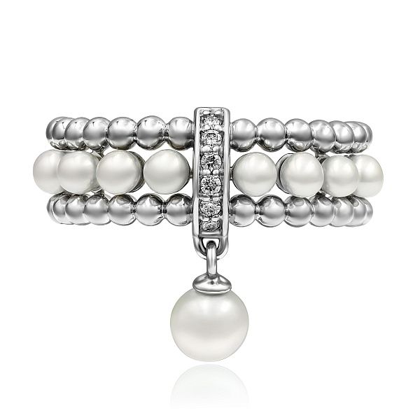 Кольцо из белого золота с бриллиантами и жемчугом