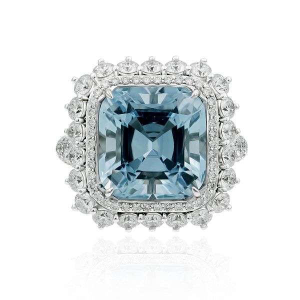 Кольцо из белого золота с аквамарином 7.61 ct и бриллиантами