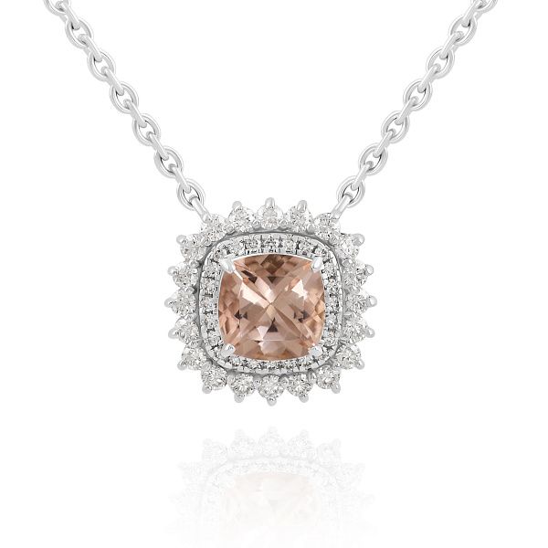 Колье из белого золота с бриллиантами и морганитом 1.4 ct