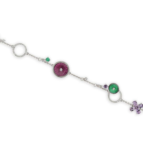 Браслет из белого золота с аметистами, изумрудами и бриллиантами