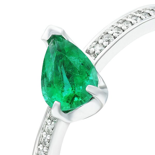 Кольцо из белого золота с изумрудом и бриллиантами