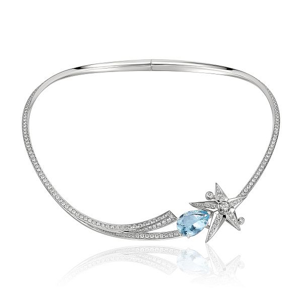 Колье из белого золота с аквамарином 7.19 ct и бриллиантами