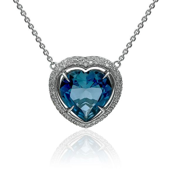 Колье «Сердце» из белого золота с бриллиантами и топазом 4.7 ct