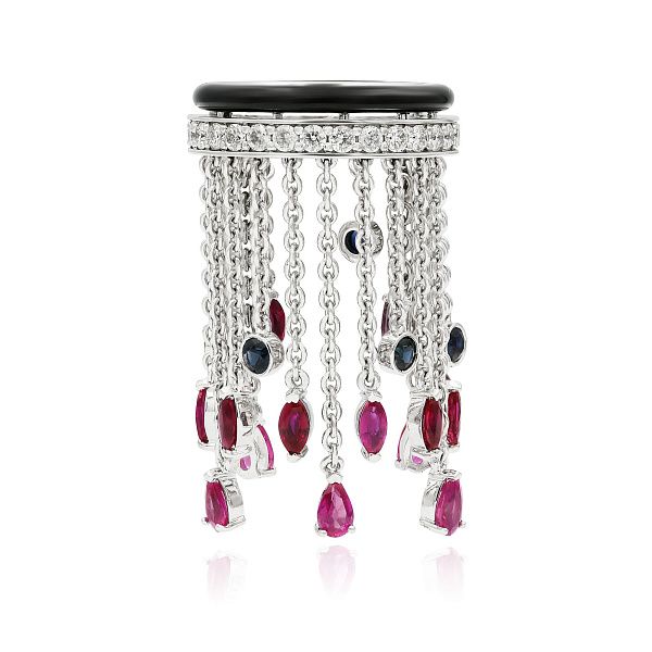 Кольцо из белого золота с рубинами, сапфирами и бриллиантами