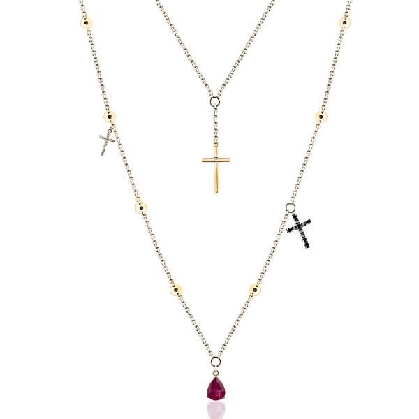 Колье из белого золота с гранатами,бриллиантами, рубином и топазами