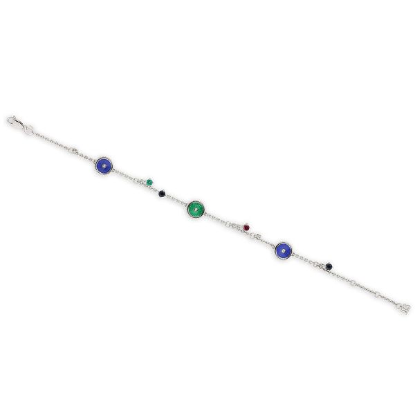 Браслет из белого золота с рубином, изумрудом, бриллиантами и сапфиром