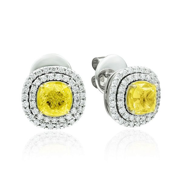 Пусеты из белого золота с желтыми бриллиантами 2.46 ct