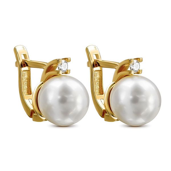 Серьги из красного золота с бриллиантами и жемчугом