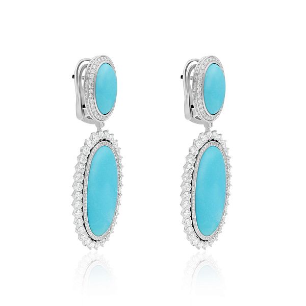Серьги из белого золота с бриллиантами и бирюзой 15.384 ct