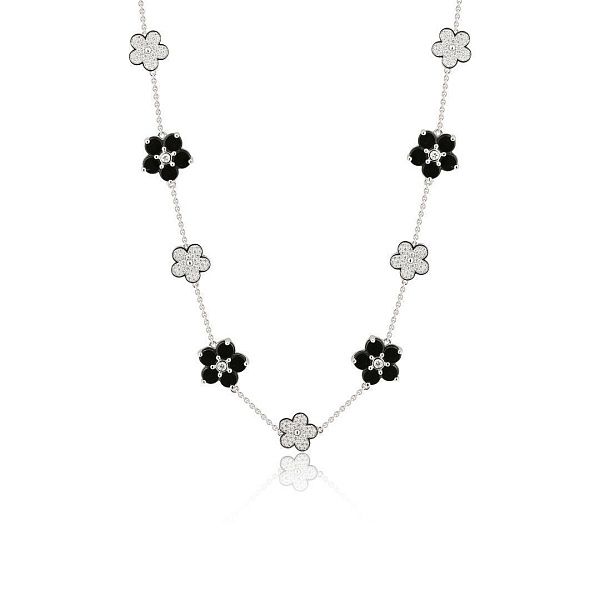 Колье из белого золота с ониксами и бриллиантами