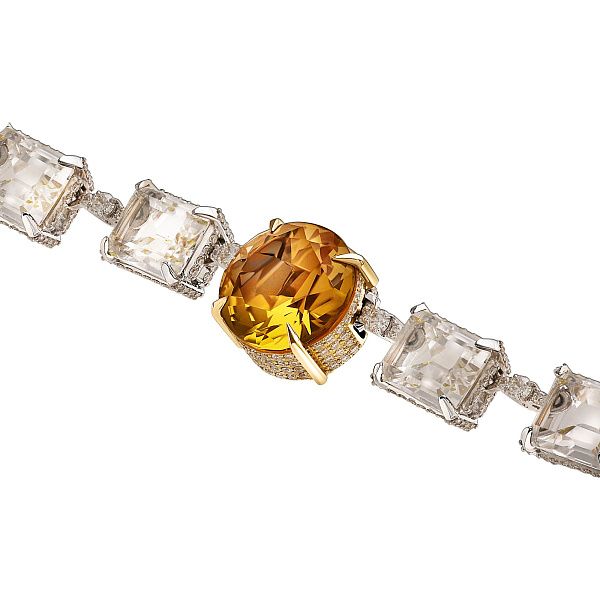 Колье из белого золота с бриллиантами, кварцами 47.95 ct и цитринами 63.55 ct