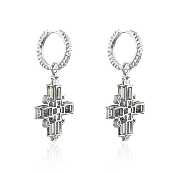 Серьги из белого золота с рубинами, бриллиантами и турмалинами 8.7 ct