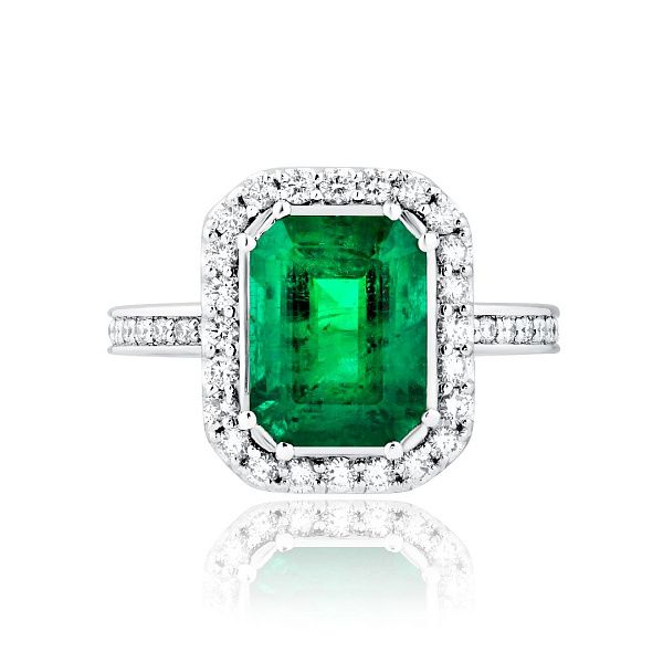 Кольцо из белого золота с изумрудом 3.31 ct и бриллиантами