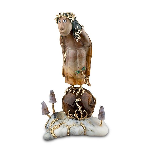 Украшение «Кикимора» интерьера из желтого золота с топазами, бриллиантами, изумрудами и родолитами