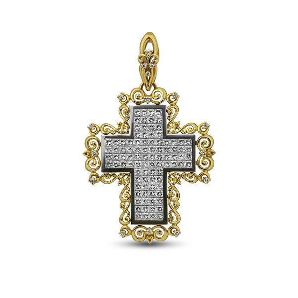 Крест из желтого золота с бриллиантами