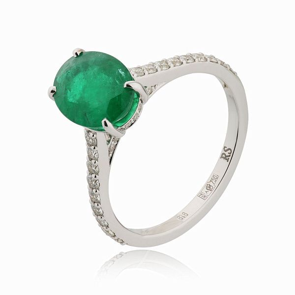 Кольцо из белого золота с изумрудом 2.0 ct и бриллиантами