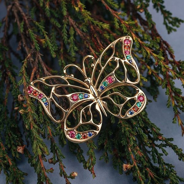 Подвеска из желтого золота с цитринами, рубинами, изумрудами и сапфирами