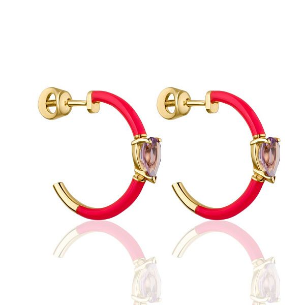 Пусеты из желтого золота с аметистами